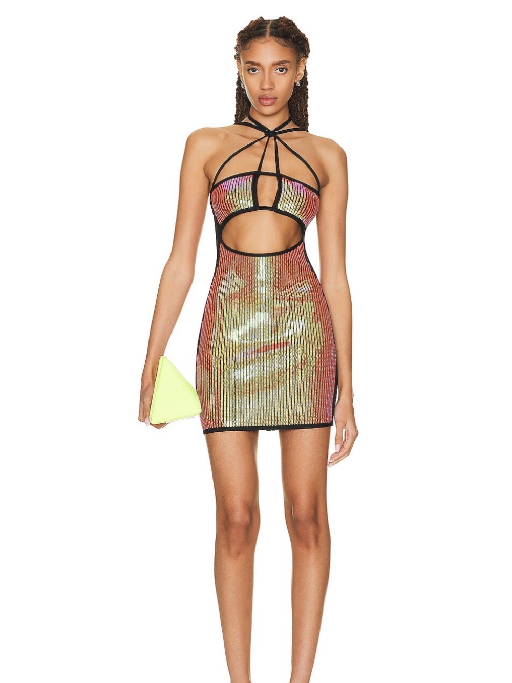 David Koma Multicolor Sequin Cutout Halter Mini Dress